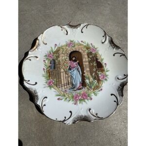 Vintage Decorative Plate Jesus Knocking at Door 18K Gold Trim Japan 8" Religious